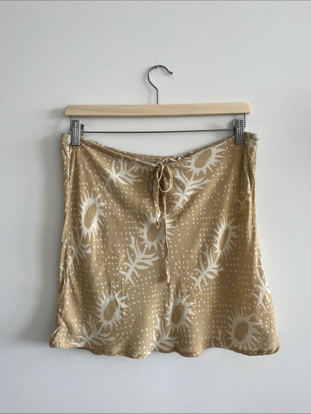 Beige Floral Drawstring Mini Skirt